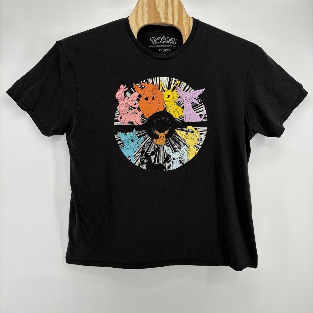 Pokémon Hybrid Apparel Size 2XL Graphic T-Shirt Pikachu Eevee Short Sleeve Black